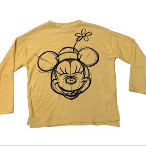 Zara Kids Mustard Minnie Mouse Fuzzy Long Sleeve Top Girls Size 8